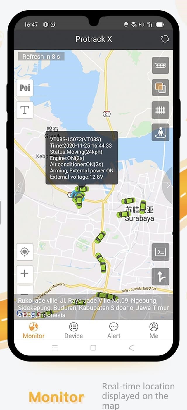 Tracking app demo on phone